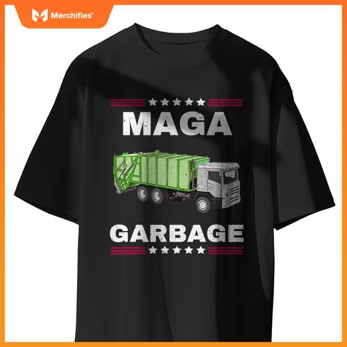 Funny Trump MAGA Garbage Truck American Flag T-Shirt