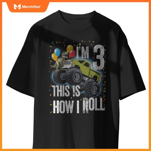 Monster Truck 3 Year Old Toddler 3rd Birthday Party Dinosaur T-Shirt