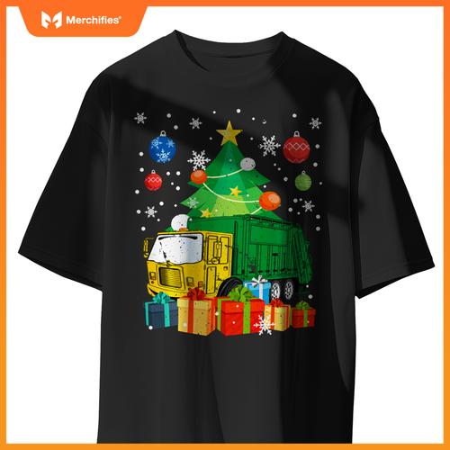 Garbage Truck Christmas Tree Lights Ornament Decor Xmas T-Shirt