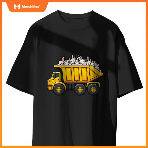 Kids Construction Dump Truck Carrying Bunnies Easter Day T-Shirt