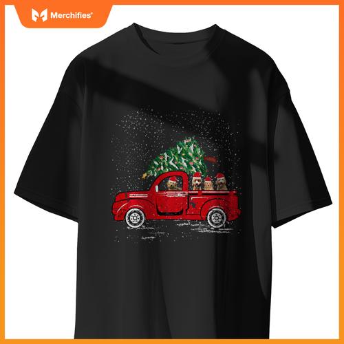 Goldendoodle Riding Red Truck Santa Christmas Pajamas T-Shirt