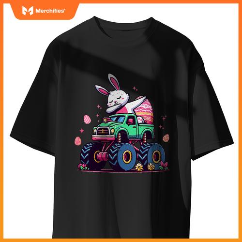 Kids Easter Day Bunny Monster Truck Eggs Cool Rabbit Dabbing T-Shirt