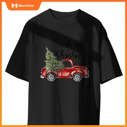 Merry Christmas Red Truck Tree Light Funny Family Xmas T-Shirt