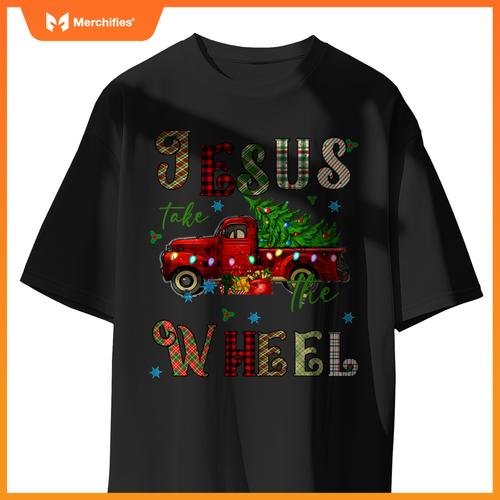 Jesus Take The Wheel Red Truck Christmas Tree Christian T-Shirt