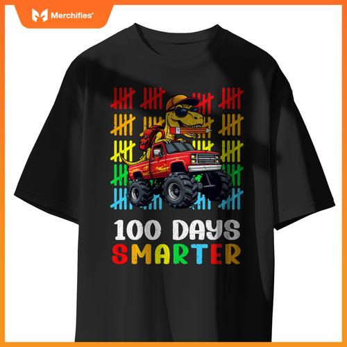 Monster Truck Dinosaur Boys 100 Days of School T-Rex Kids T-Shirt