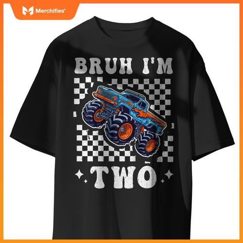 Kids 2 Years Old Boy Girl Bruh Im 2 Birthday Boys Monster Truck T-Shirt