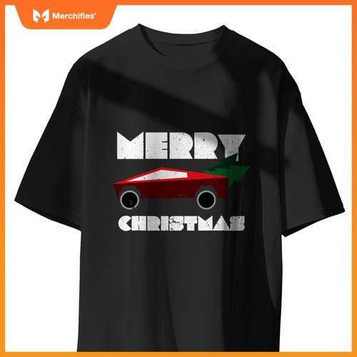 Futuristic Cyber Red Truck Pickup Christmas Tree Kids Men T-Shirt