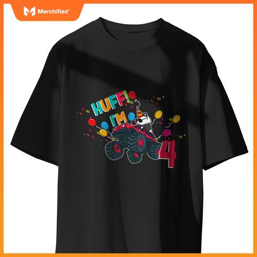 Huff Im 4 Monster Truck Driver Cute Panda Bear Animal Kids T-Shirt