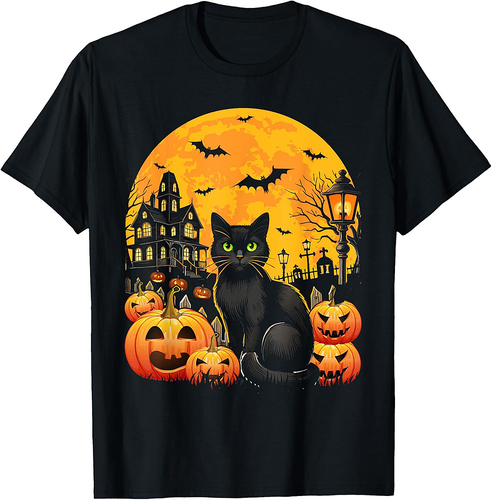 Black Cat Halloween Pumpkin Vintage For Women Men Kids T-Shirt