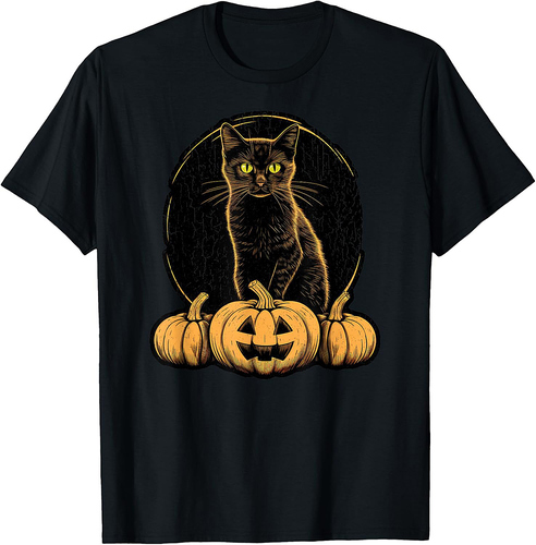 Black Cat Retro Jack-o-Lantern – Pumpkins Vintage Halloween Men Women Kids T-Shirt