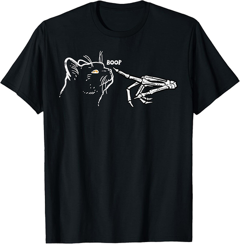 Black Cat Skeleton Hand Boop Halloween Pet Women Girls Kids T-Shirt