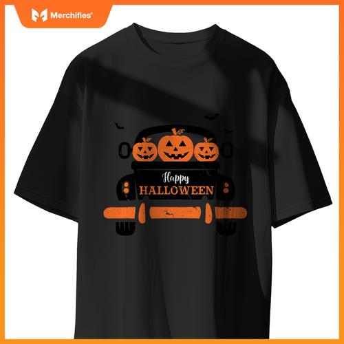 Happy Halloween Pickup Truck Spooky Jack O Lanterns And Bats T-Shirt