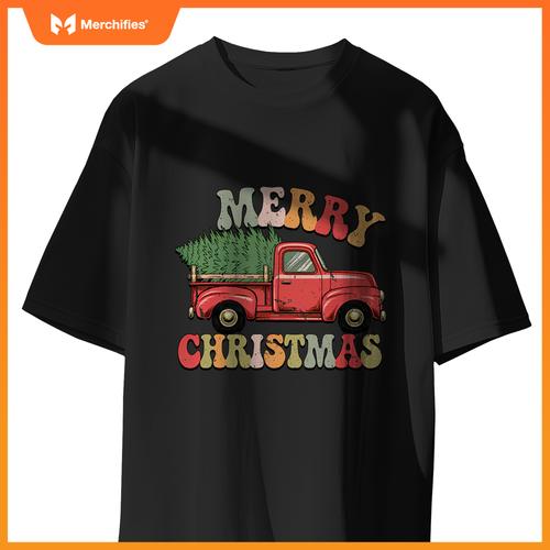Groovy Wagon Red Car Merry Christmas Tree Truck Xmas Family T-Shirt
