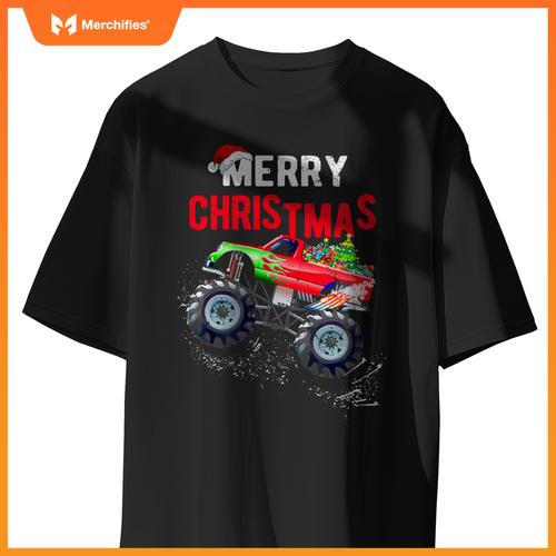 Merry Christmas Monster Truck Toddler Boys Xmas Kids T-Shirt
