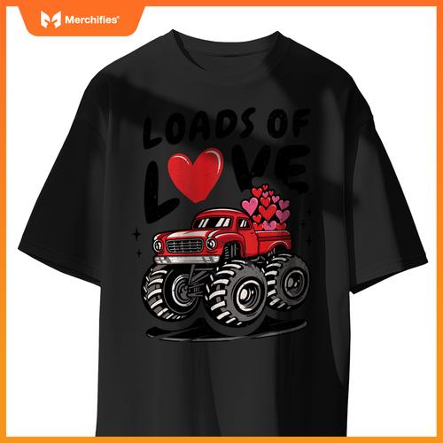 Loads Of Love Monster Truck Lovers Men Valentine's Day Heart T-Shirt