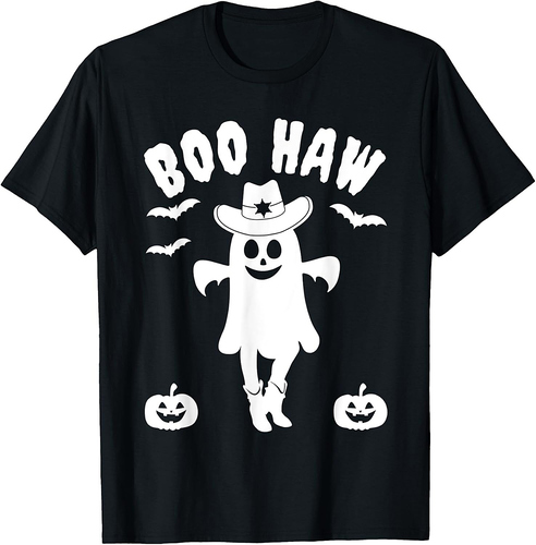 Boo Haw Spooky Ghost Western Girls Halloween Cowgirl T-Shirt