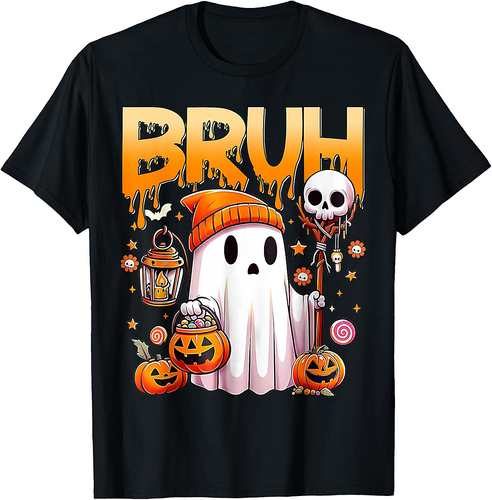 Bruh Ghost Halloween Funny Ghost Candy Kids T-Shirt