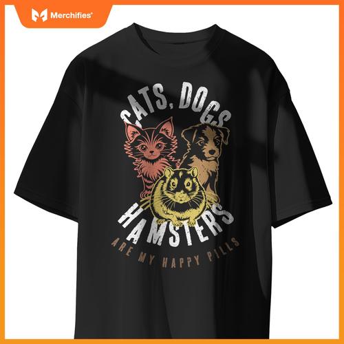 CATS DOGS HAMSTERS HAPPY PILLS PETS LOVE COLOR T-Shirt