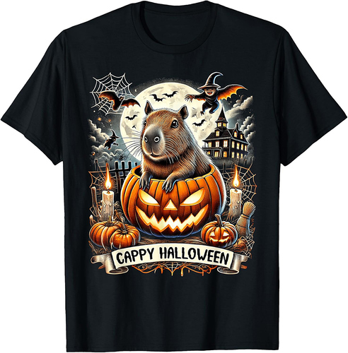 Cappy Halloween Capybara Pumpkin Spooky Scene Creepy Horror T-Shirt