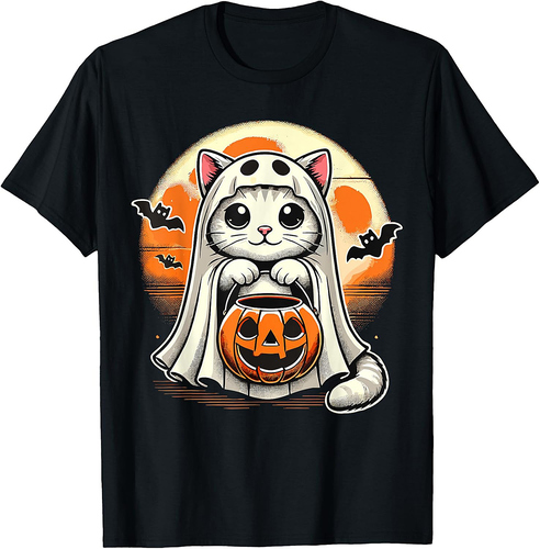 Cat Ghost Halloween Funny Cat T-Shirt