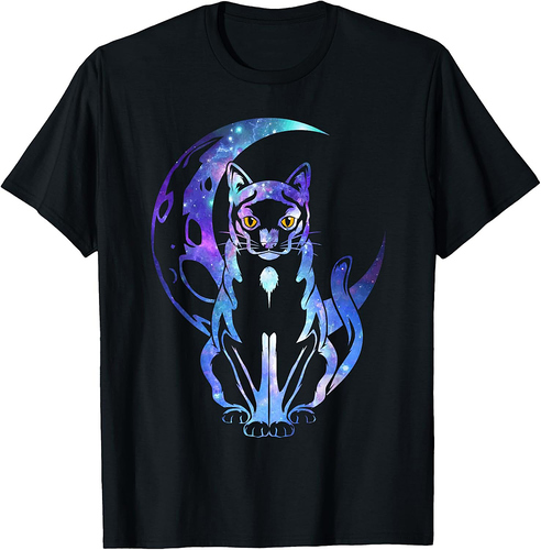 Cat Moon Tarot Card Crescent Moon And Mystical Cat Halloween Men Women T-Shirt