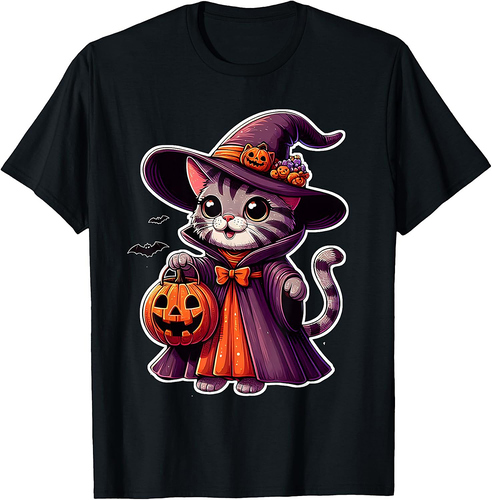 Cat Witch for Halloween T-Shirt