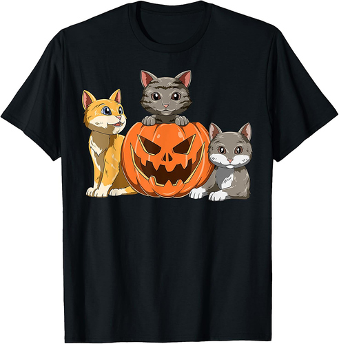Cats Halloween Pumpkin Cats on Pumpkin Halloween Themed Cat T-Shirt