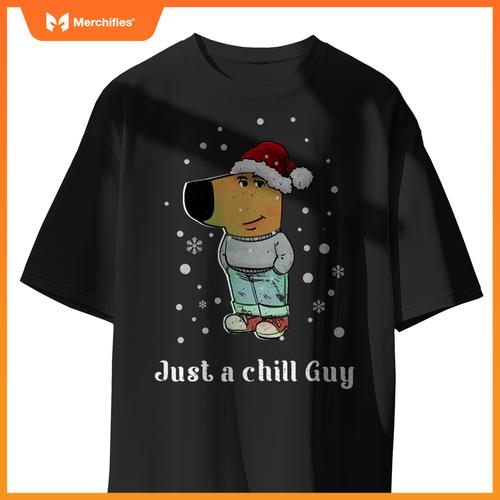 Chill Guy Dog With Christmas Hat Funny Chill Guy Meme T-Shirt
