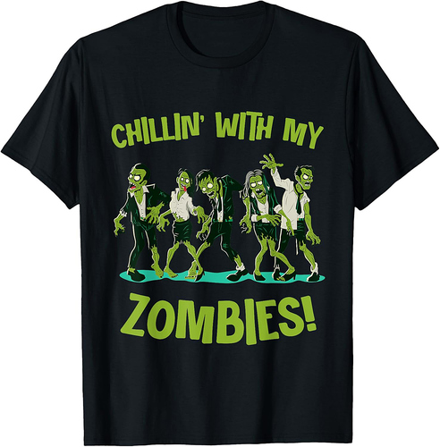 Chillin With My Zombies Funny Halloween Group Friend Costume T-Shirt