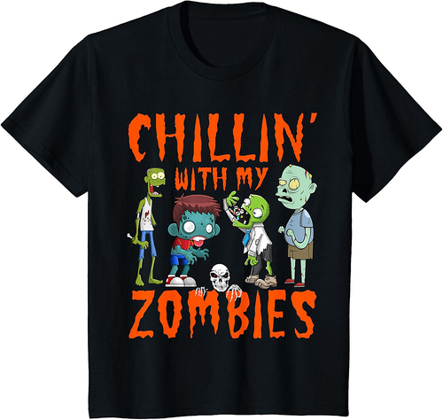 Chillin With My Zombies Halloween Funny Zombie Boys T-Shirt