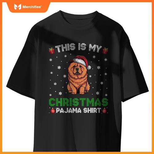 Chow Chow Dog Wearing Santa Hat Matching Christmas Pajama T-Shirt