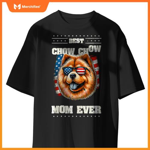 Chow Chow Mom American USA Flag 4th Of July Patriotic T-Shirt
