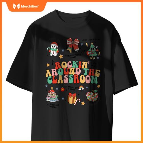 Christmas Rockin' Around The Classroom Teacher Retro Groovy