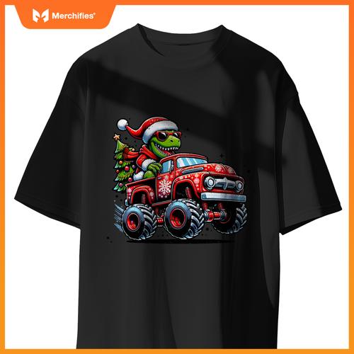 Christmas T Rex Monster Truck Boys Dinosaur Santa Xmas Funny T-Shirt