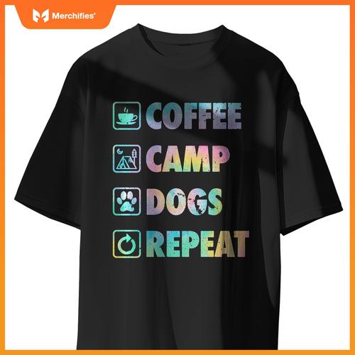 Coffee Camp Dogs Repeat Life Simple Basic Camping Icons T-Shirt