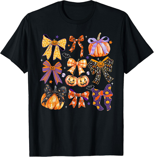 Coquette Bow Pumpkin Halloween Coquette Bow Girl Women Kid T-Shirt