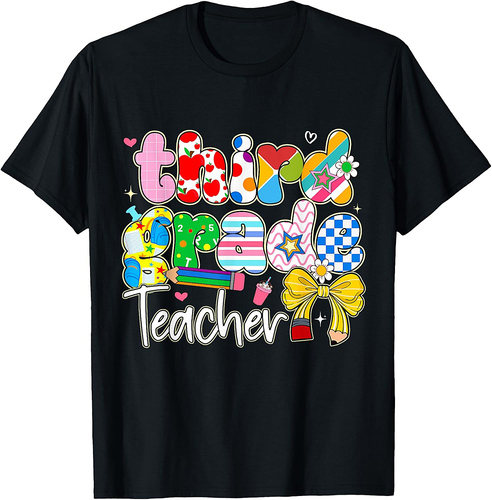 Coquette Third Grade Teacher Cute Bow Back To School T-Shirt