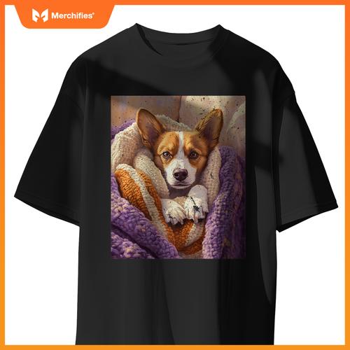 Cozy Dog Wrapped in Blanket Art for Pet Lovers T-Shirt