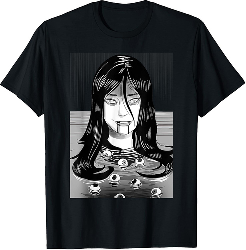 Creepy Horror Manga Anime Woman Eyes Bathtub Halloween Art T-Shirt