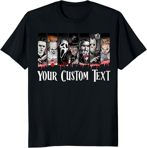 Custom Horror Movie Friends Halloween Shirt, Scary Graphic Short Sleeve Matching Halloween T-Shirts, Scary Character Apparel