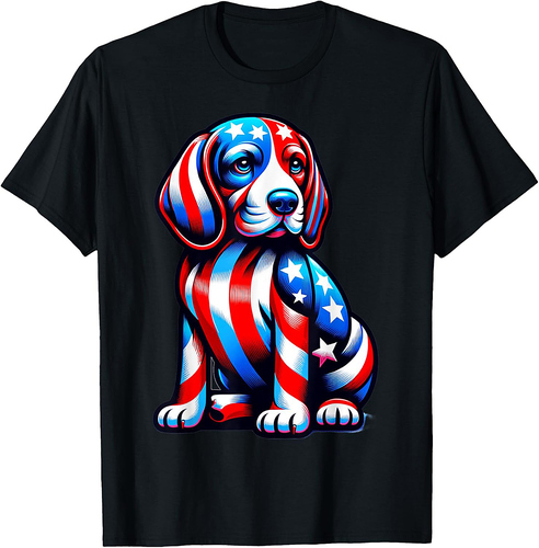 Cute Beagle Dog USA Flag Women Men Dog Lovers 4th Of July T-Shirt