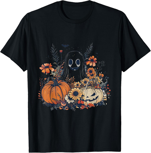 Cute Boho Flower Ghost Pumpkin Halloween Party Ghost Costume T-Shirt