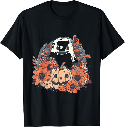 Cute Boho Flower Ghost Pumpkin Halloween Party Ghost Costume T-Shirt