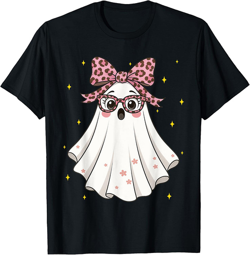Cute Boo Leopard Ghost Halloween Costumes Shirt Women Girl T-Shirt