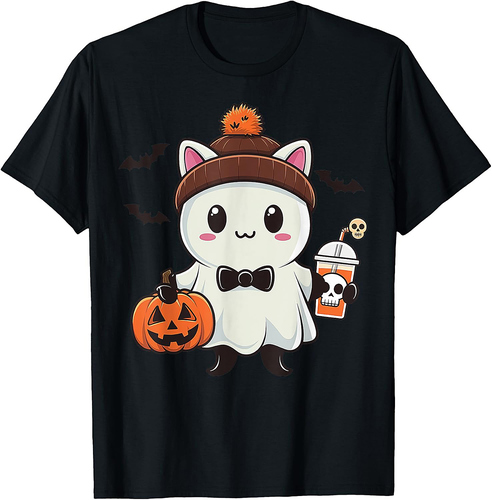 Cute Cat Ghost Halloween Gifts For Cat Lover Cat Mom Cat Dad T-Shirt