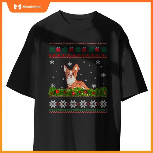 Cute Dog Xmas Ugly Lighting Santa Christmas T-Shirt