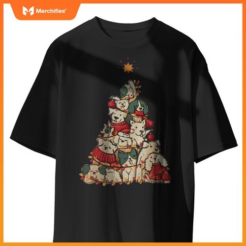 Cute Dogs Christmas Tree Xmas Holiday Merry Season Party T-Shirt