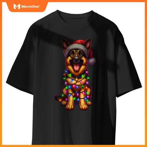 Cute German Shepherd Dog Christmas Lights Santa Xmas Pajamas T-Shirt