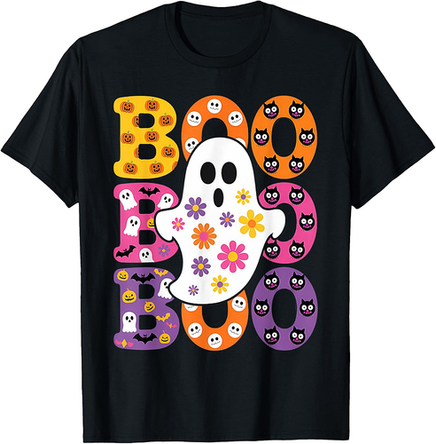 Cute Ghost Floral Boo Halloween Boy Girl Ghost Spooky T-Shirt