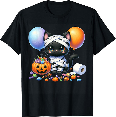 Cute Halloween Black Cat Pumpkin Trick or Treat Girls Women T-Shirt